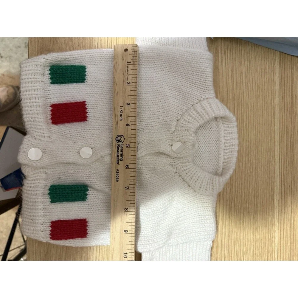Vintage Hand Knit Baby Cardigan Sweater White Red Green Italian Christmas Small